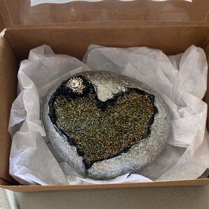 Rock Art Heart adorned Rock with cz gem